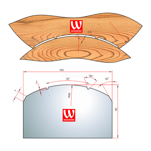 51.1425.4W Woodwork комплект 4 ножей HSS сталь 140x8 для изготовления паза в оцилиндрованном бревне диаметром 240