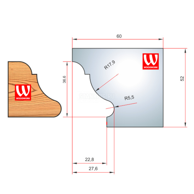 51.1529.1W Woodwork комплект 4 ножей HSS сталь 52x8 для изготовления багета