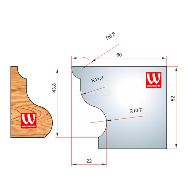 51.1529.6W Woodwork комплект 4 ножей HSS сталь 52x8 для изготовления багета