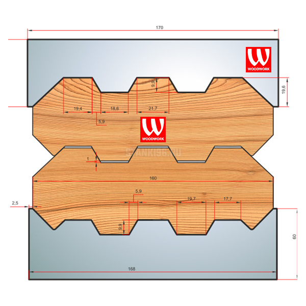 51.1962W Woodwork комплект 8 ножей HSS сталь 170x8 для изготовления строительного бруса 160