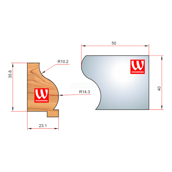 51.2371W Woodwork комплект 4 ножей HSS сталь 40x8 для изготовления багета