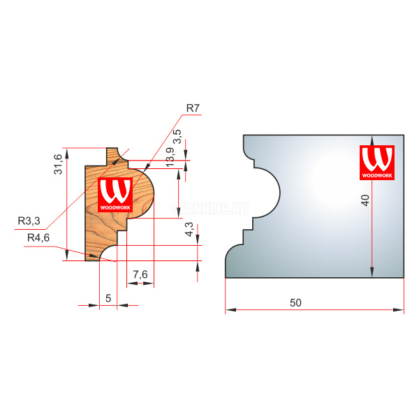 51.2376W Woodwork комплект 4 ножей HSS сталь 40x8 для изготовления багета