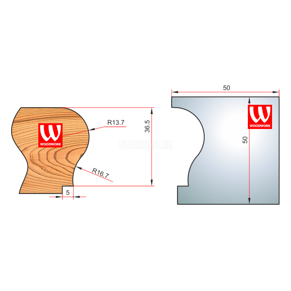 51.2377W Woodwork комплект 4 ножей HSS сталь 50x8 для изготовления багета