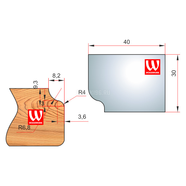 51.2396W Woodwork комплект 4 ножей HSS сталь 30x8 для изготовления багета