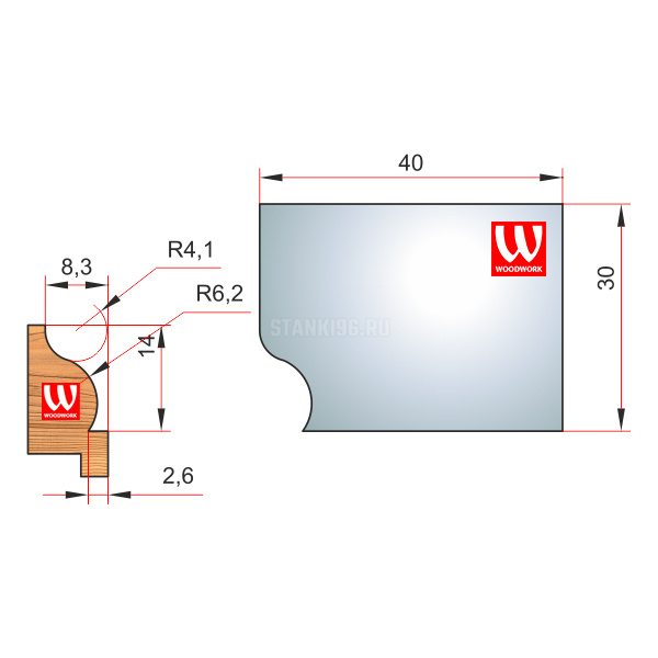 51.2398W Woodwork комплект 4 ножей HSS сталь 30x8 для изготовления багета