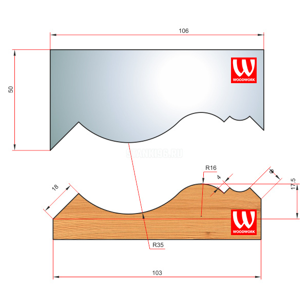 51.2524W Woodwork комплект из 4 ножей 106х8 для изготовления обналички