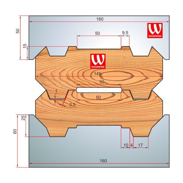 51.2690W Woodwork комплект 8 ножей HSS сталь 160x8 для изготовления строительного бруса 145