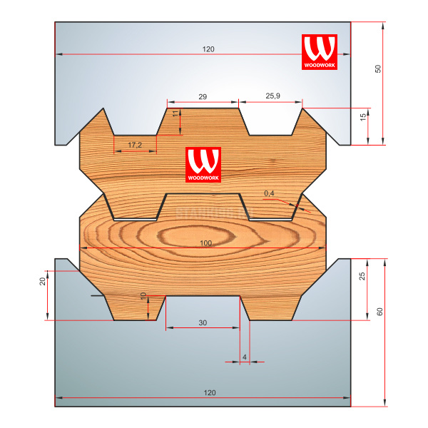 51.2832W Woodwork комплект 8 ножей HSS сталь 120x8 для изготовления строительного бруса 100