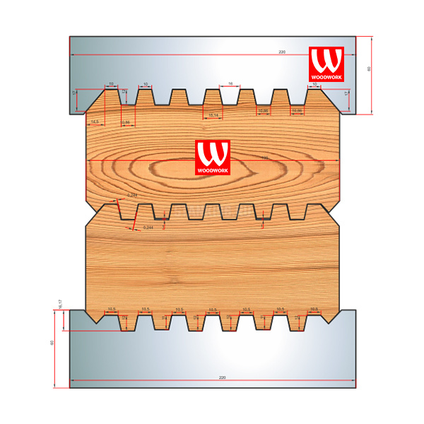 51.2944W Woodwork комплект 8 ножей HSS сталь 220x8 для изготовления строительного бруса 195