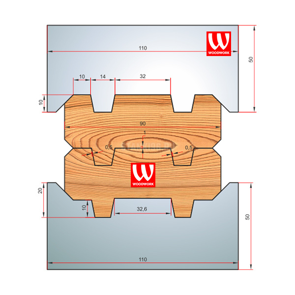 51.3175W Woodwork комплект 8 ножей HSS сталь 110x8 для изготовления строительного бруса 90