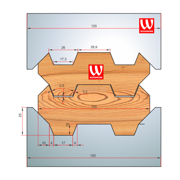 51.3284W Woodwork комплект 8 ножей HSS сталь 120x8 для изготовления строительного бруса 100