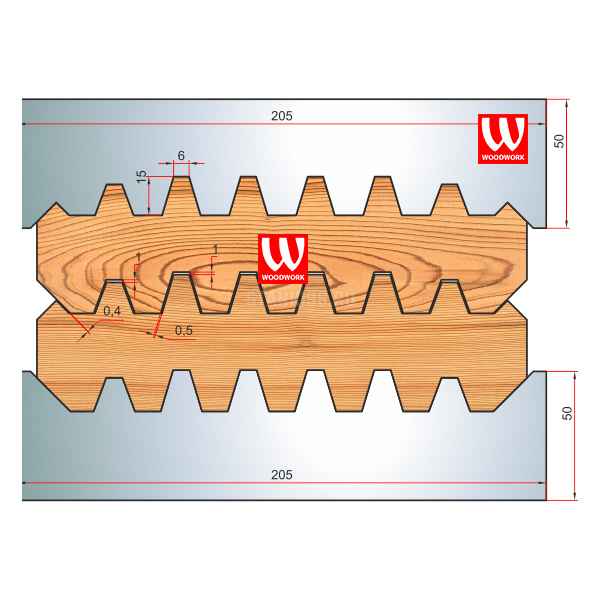 51.3307W Woodwork комплект 8 ножей HSS сталь 205x8 для изготовления строительного бруса 190