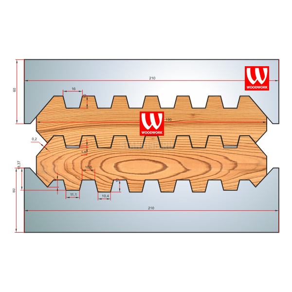 51.3312W Woodwork комплект 8 ножей HSS сталь 210x8 для изготовления строительного бруса 190