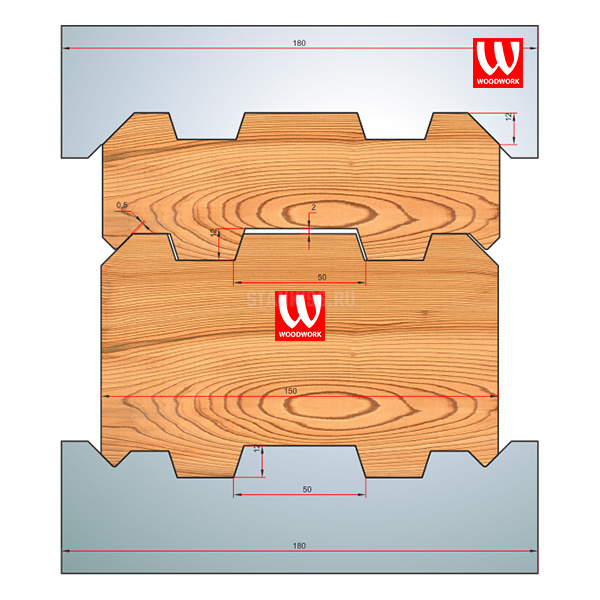 51.3387W Woodwork комплект 8 ножей HSS сталь 180x8 для изготовления строительного бруса 150