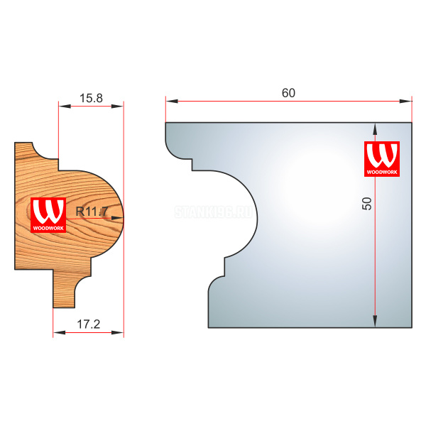 51.3441.2W Woodwork комплект 4 ножей HSS сталь 50x8 для изготовления багета