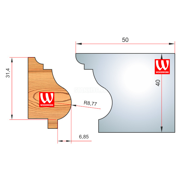 51.3445.2W Woodwork комплект 4 ножей HSS сталь 40x8 для изготовления багета