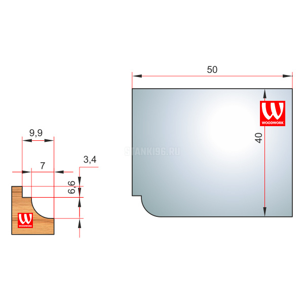 51.3447W Woodwork комплект 4 ножей HSS сталь 40x8 для изготовления багета