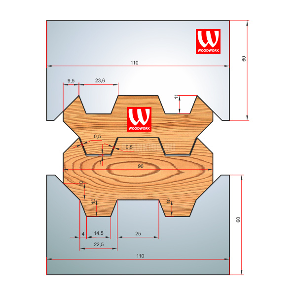 51.3541W Woodwork комплект 8 ножей HSS сталь 110x8 для изготовления строительного бруса 90