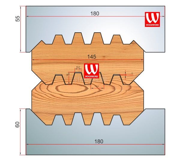 51.4025W Woodwork комплект 8 ножей HSS сталь 180x8 для изготовления строительного бруса 145