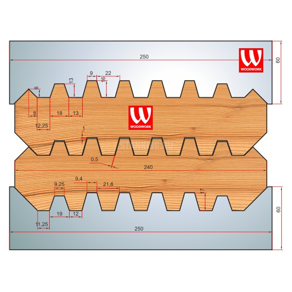 51.4340W Woodwork комплект 8 ножей HSS сталь 250x8 для изготовления строительного бруса 240