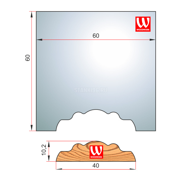 51.4407.2W Woodwork комплект из 4 ножей 60x8 для изготовления фигурной рейки