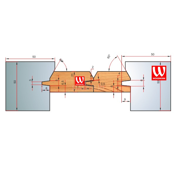 51.4425W Woodwork комплект 8 ножей HSS сталь 50х8 для изготовления имитации бруса