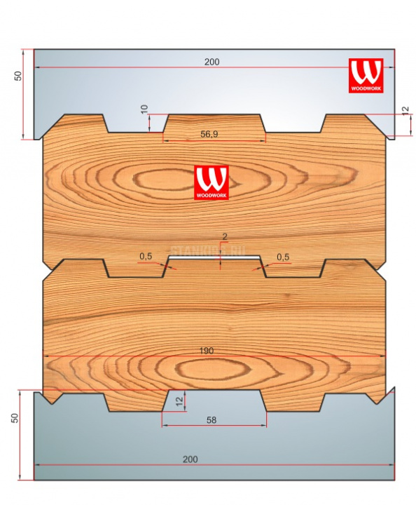 51.4539W Woodwork комплект 8 ножей HSS сталь 200x8 для изготовления строительного бруса 190