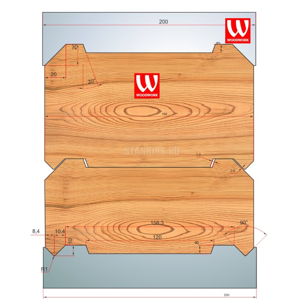 51.4567W Woodwork комплект 8 ножей HSS сталь 200x8 для изготовления строительного бруса 196