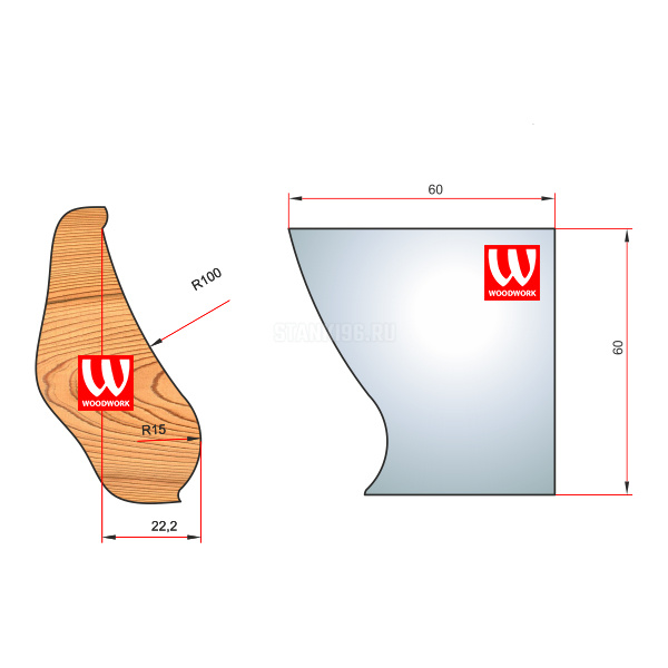 51.4737W Woodwork комплект 4 ножей HSS сталь 60x8 для изготовления багета