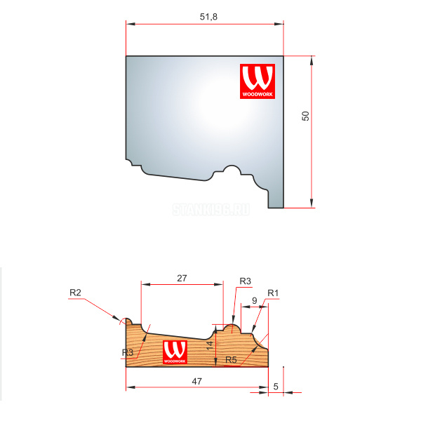 51.4829.1W Woodwork комплект 4 ножей HSS сталь 52x8 для изготовления багета