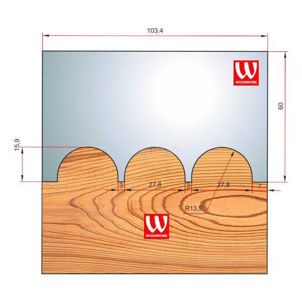 51.637W Woodwork комплект из 4 ножей 103,4x8 для изготовления черенков диаметром 27.8