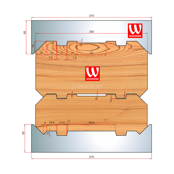 51.648W Woodwork комплект 8 ножей HSS сталь 215x8 для изготовления строительного бруса 200