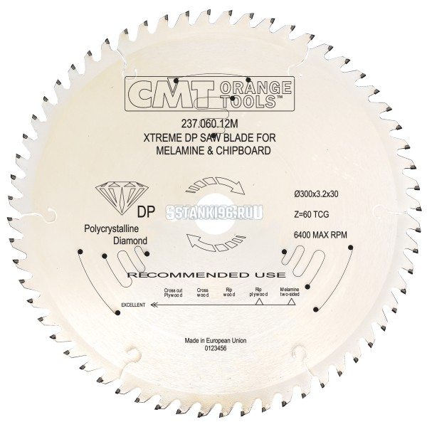237.060.12M CMT Диск пильный 300x30x3,2/2,2 10° 45° прямой-трапеция зуб Z=60 (алмазный)
