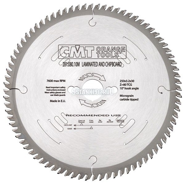 281.060.10M CMT Диск пильный 250x30x3,2/2,2 10º прямой-трапеция зуб Z=60