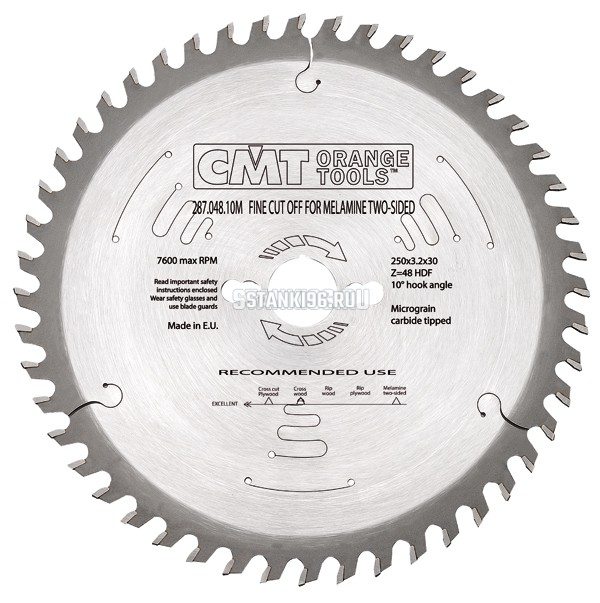 287.042.09M CMT Диск пильный 220x30x3,2/2,2 10? прямой полый зуб поочерёдно с двускатным полым зубом Z=42